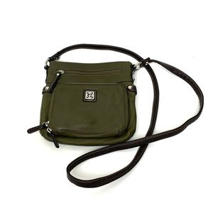 Giani Bernini Olive Green Pebbled Leather Crossbody Bag Purse Multi Compartment